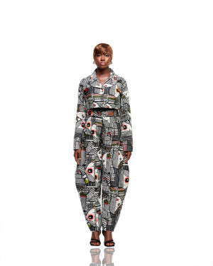 Abstract Print Belted Jumpsuit