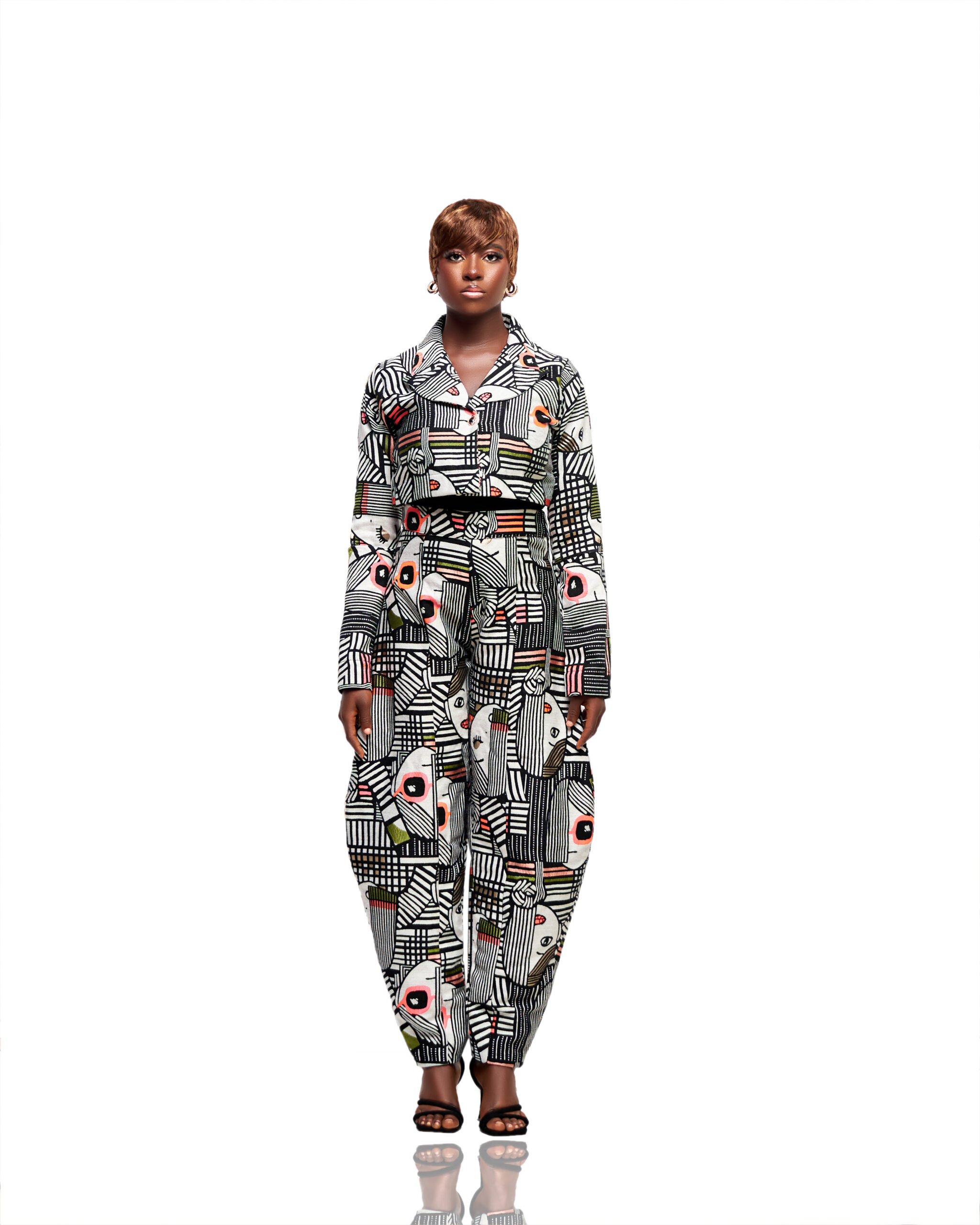 Abstract Print Belted Jumpsuit