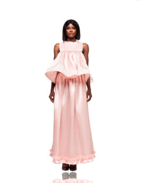 Blush Pink Ruffle-Trim Maxi Dress