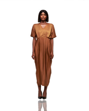 Satin Bronze Kimono Midi Dress