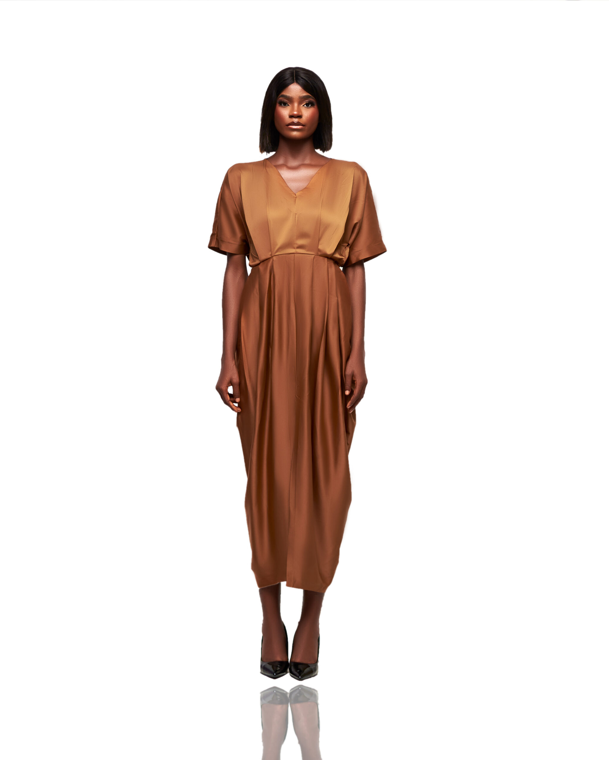 Satin Bronze Kimono Midi Dress