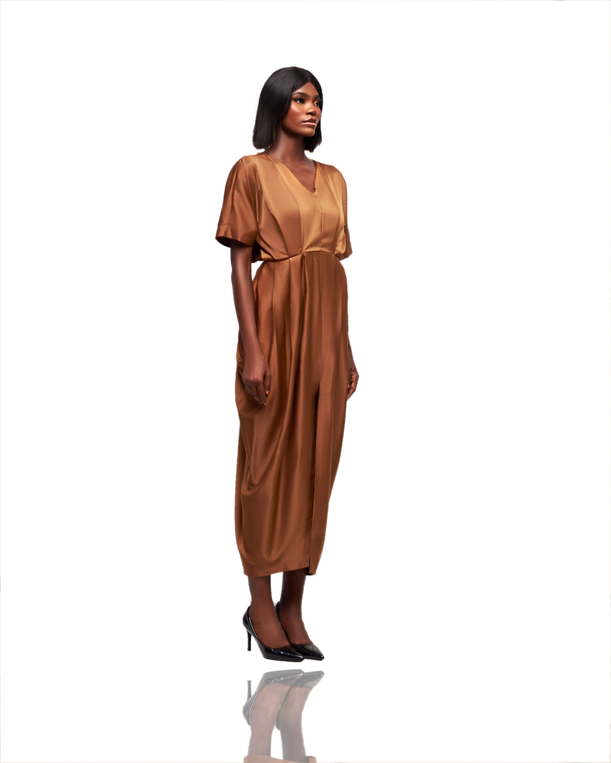 Satin Bronze Kimono Midi Dress - Image 3